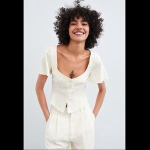 Zara Cream Button-Up Blouse